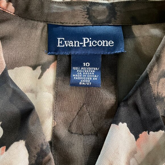 EVAN Picone cap sleeve Blouse Floral Semi Sheer button - Women's size 10 - Picture 10 of 13